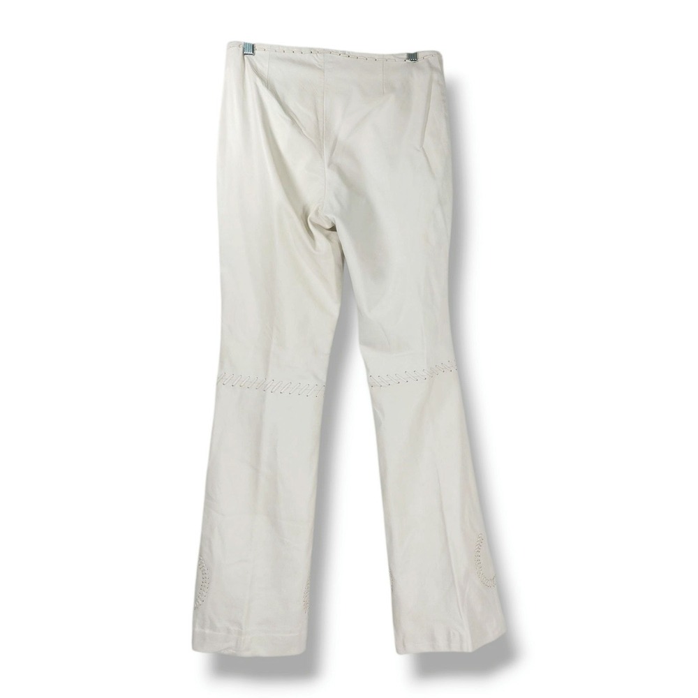 Cache Vintage Genuine Leather Pants Embroidered Floral Whipstitch Ivory White 6 - Picture 3 of 12